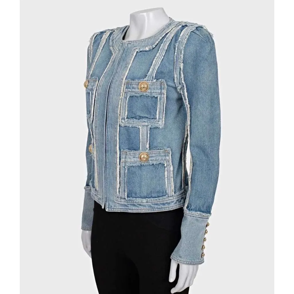 Balmain Raw Edge Jacket Blue Cotton Very good - Back View