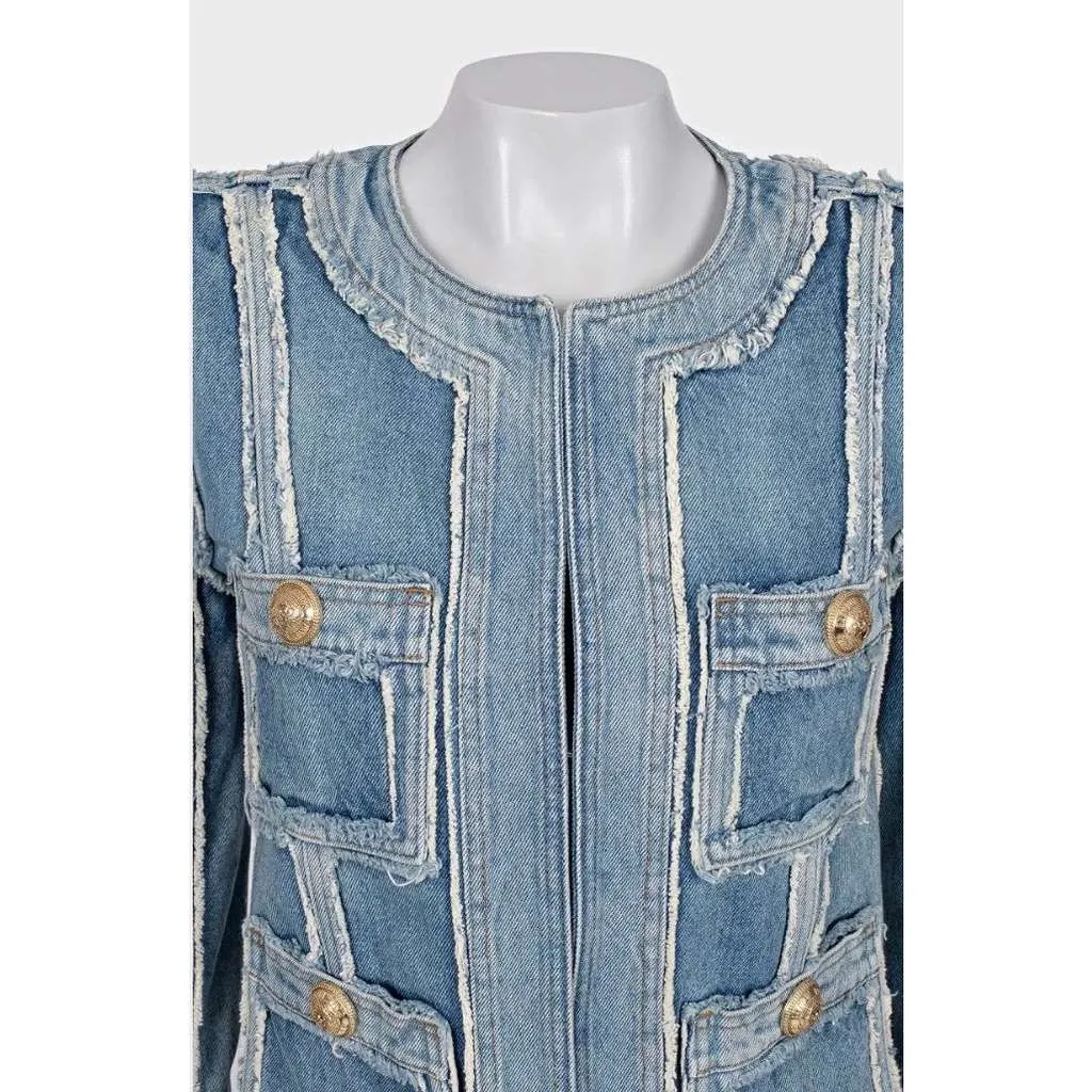Balmain Raw Edge Jacket Blue Cotton Very good - Model View