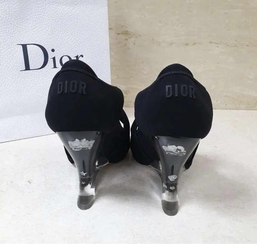 Dior Christian Neoprene Strappy Sandals Black Leather Very good - Box View