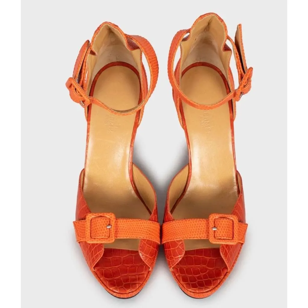 Hermès Embossed High Heels Orange Leather Very good - Back View