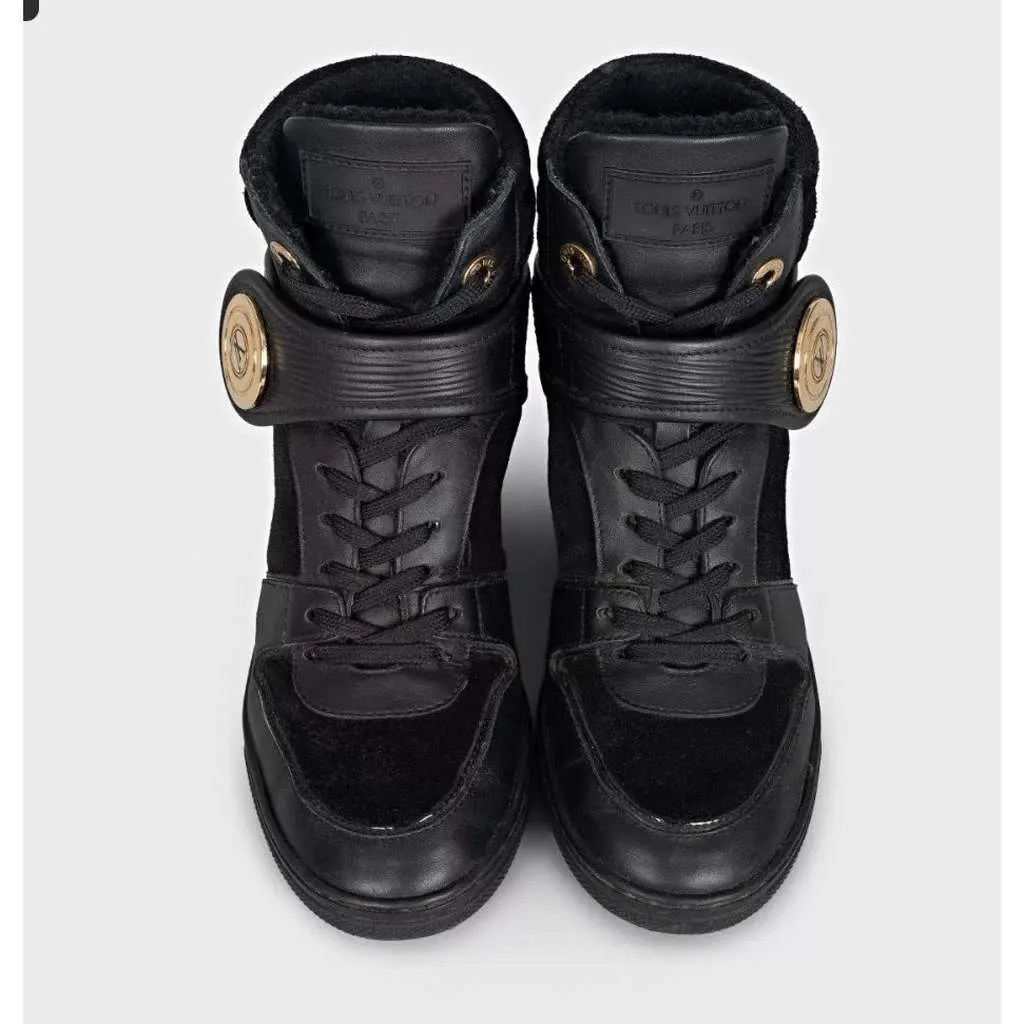 Louis Vuitton Wedge Sneakers Black Leather Good - Back View