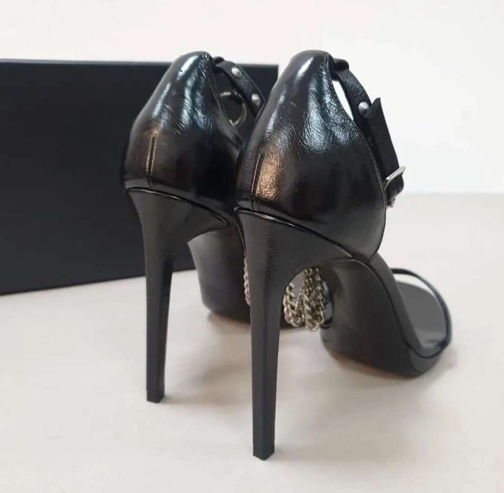 Saint Laurent Heeled Sandals Black Leather Very good - Back View