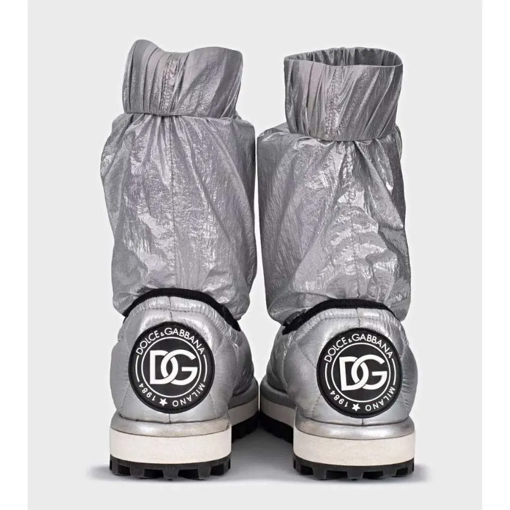 Dolce & Gabbana Elastic Ankle Boots Silver Leather Very good - Model View