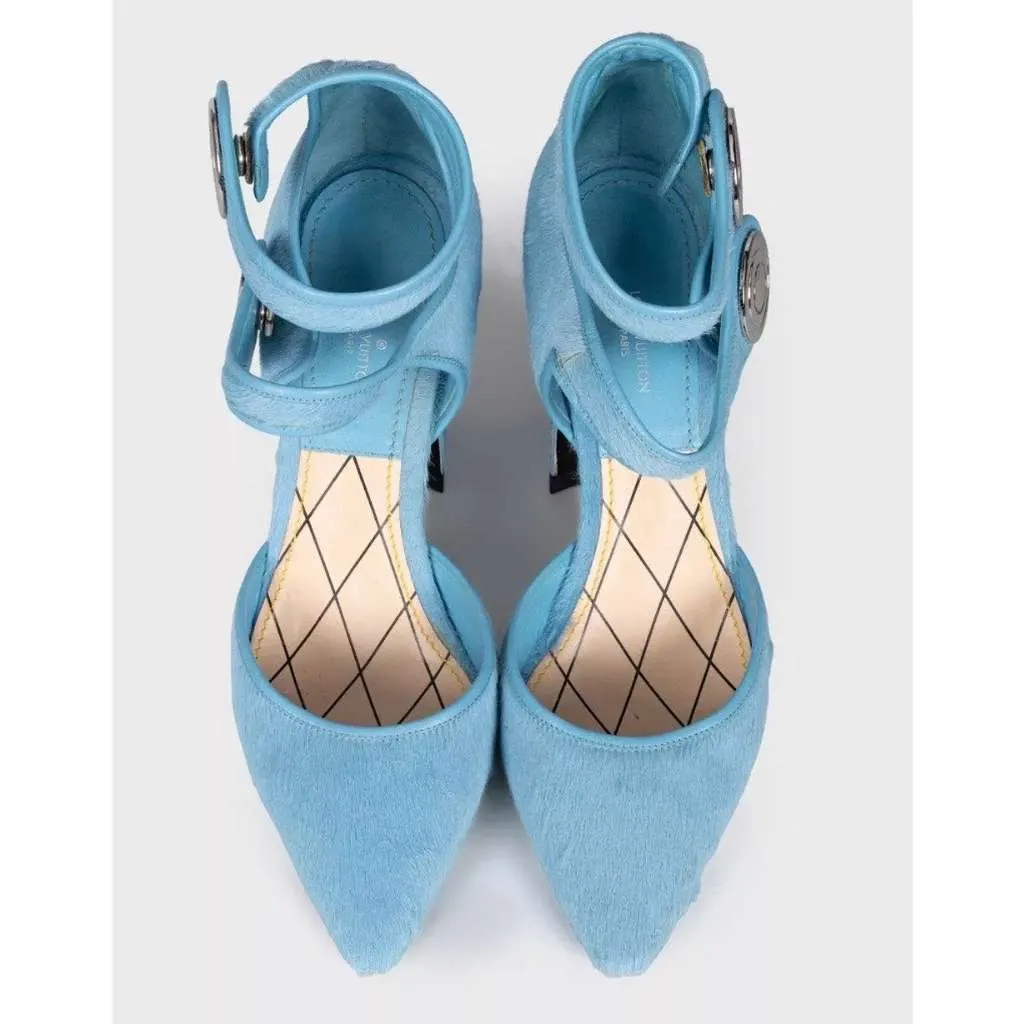 Louis Vuitton Haircalf Pointed Toe Pumps Blue Leather Very good - Back View