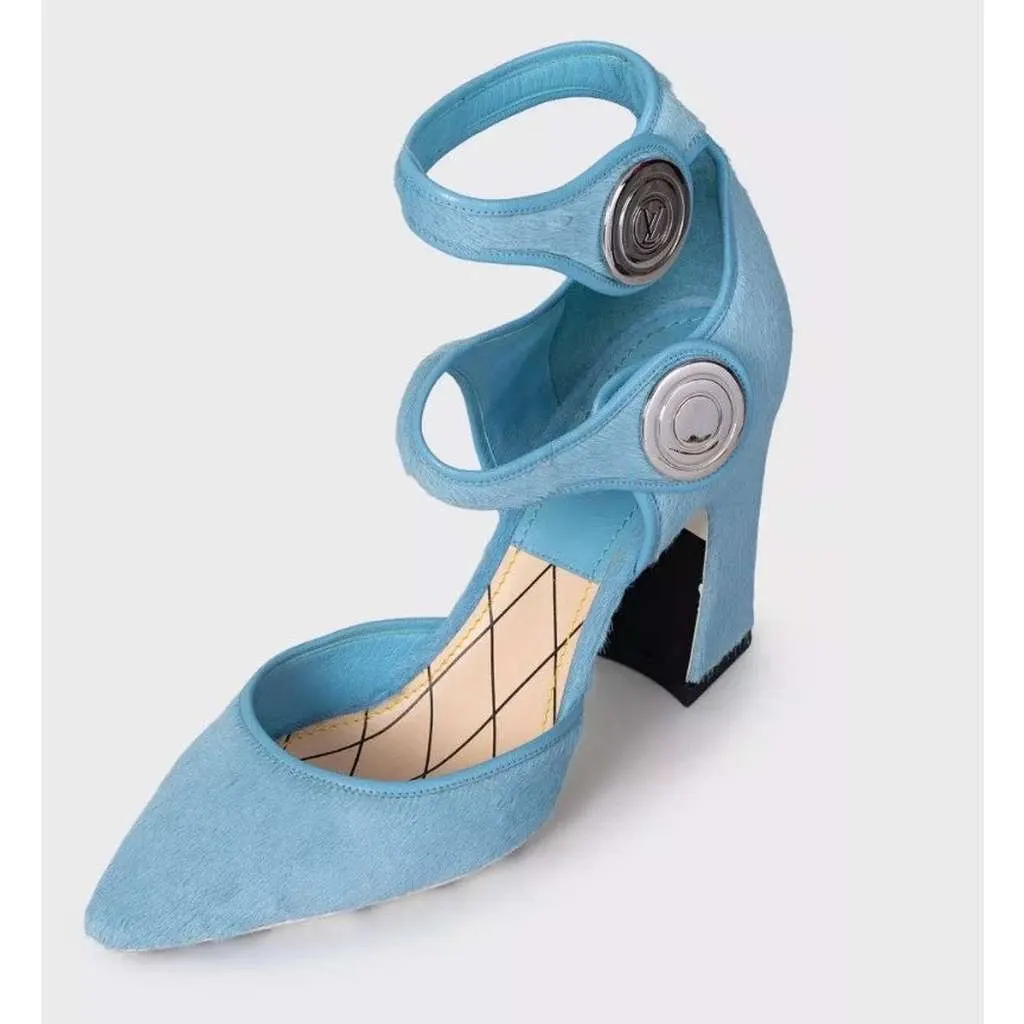 Louis Vuitton Haircalf Pointed Toe Pumps Blue Leather Very good - Inside View