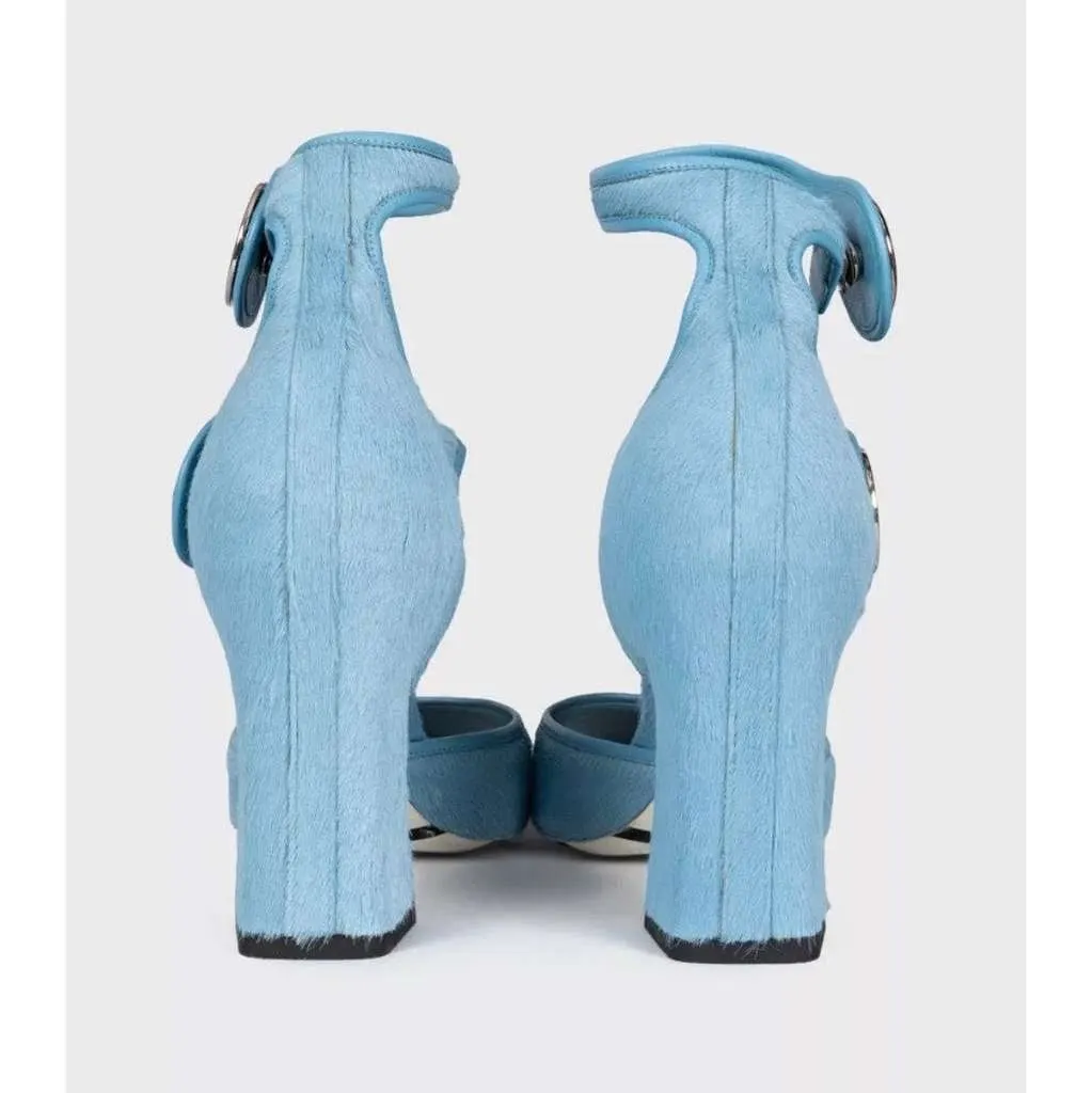 Louis Vuitton Haircalf Pointed Toe Pumps Blue Leather Very good - Model View