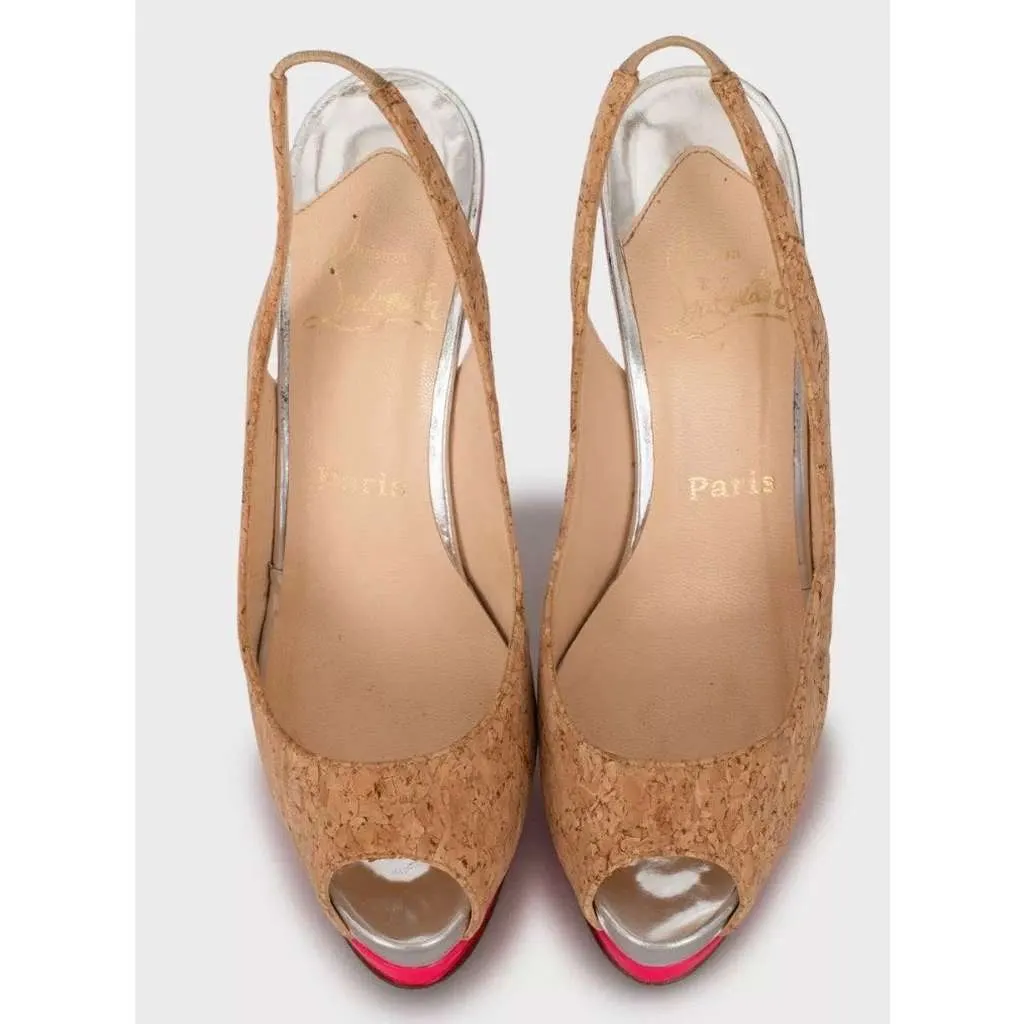 Christian Louboutin Catenita Cork Heels Brown Leather Very good - Back View