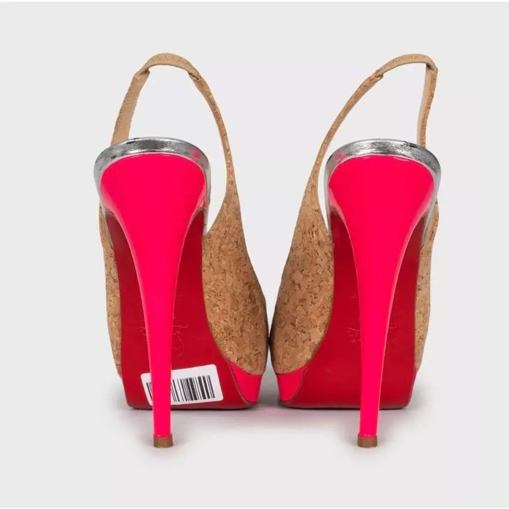 Christian Louboutin Catenita Cork Heels Brown Leather Very good - Model View