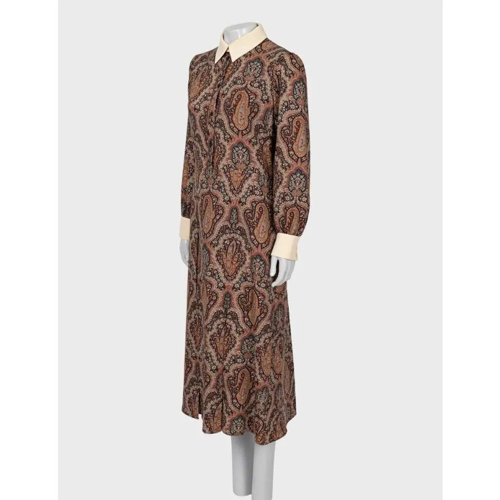 Celine Fitted Paisley Print Dress MultiColor Wool Very good - Back View