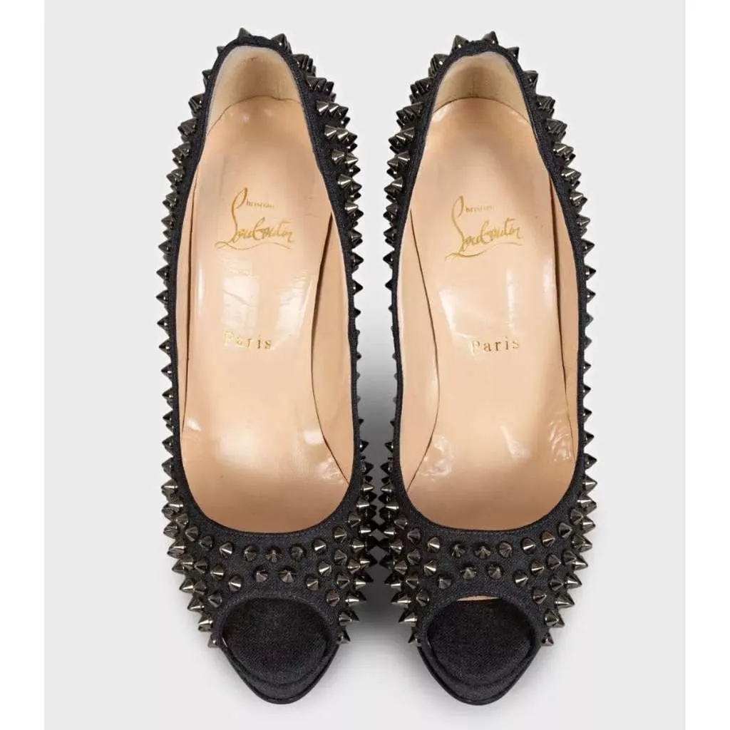 Christian Louboutin Lady Peep Spikes Heels Blue Leather Very good - Back View