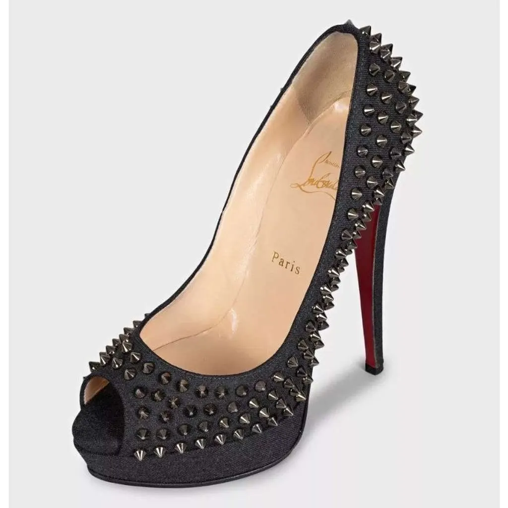 Christian Louboutin Lady Peep Spikes Heels Blue Leather Very good - Inside View