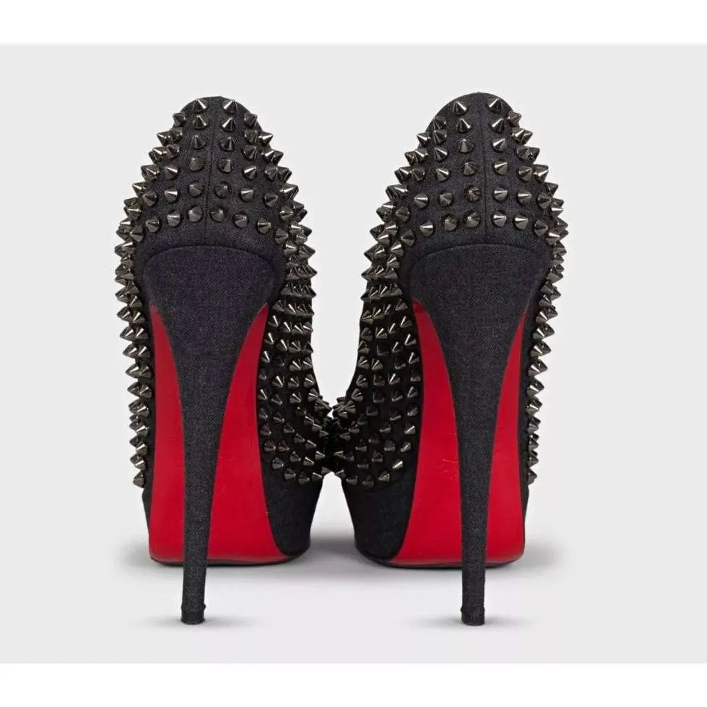 Christian Louboutin Lady Peep Spikes Heels Blue Leather Very good - Model View