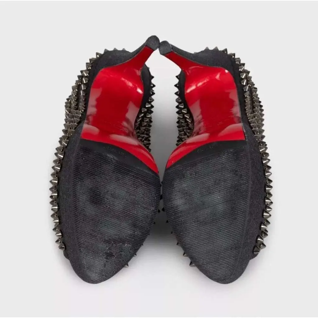 Christian Louboutin Lady Peep Spikes Heels Blue Leather Very good - Box View