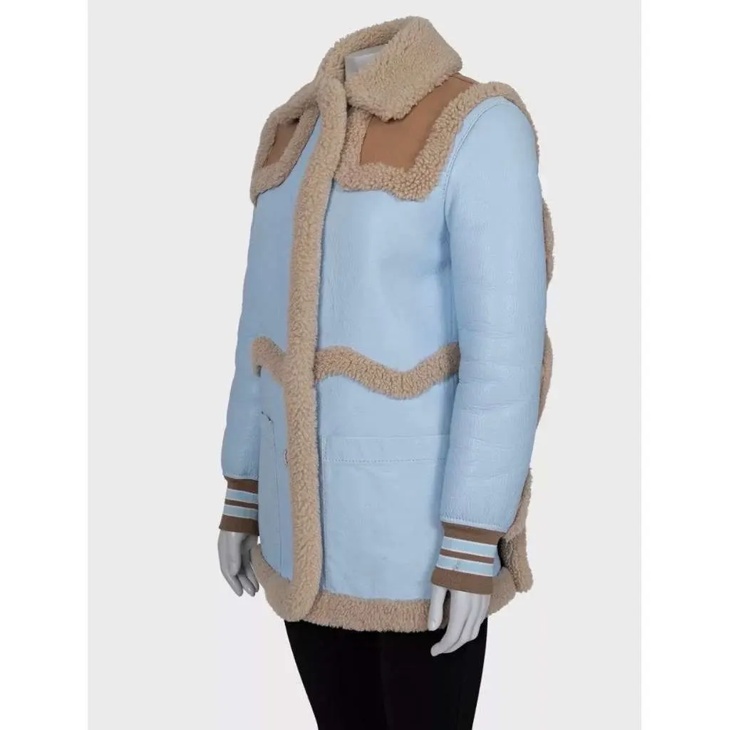 Burberry Sheepskin Coat Blue Leather Very good - Back View