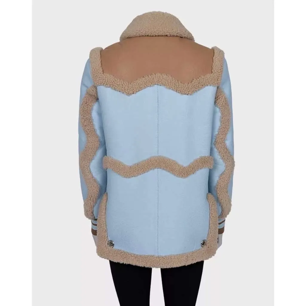 Burberry Sheepskin Coat Blue Leather Very good - Inside View
