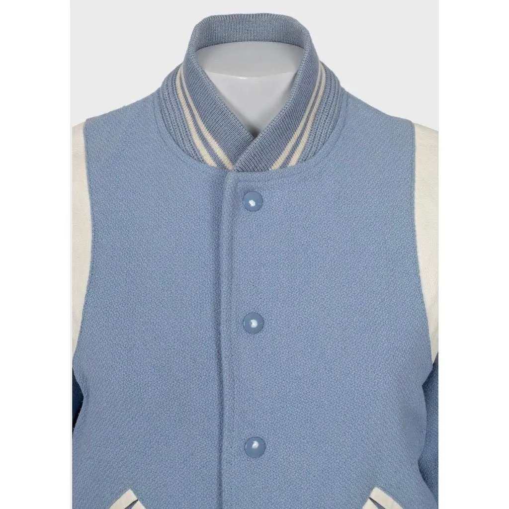 Saint Laurent Light Bomber Jacket Blue Cotton Very good - Model View