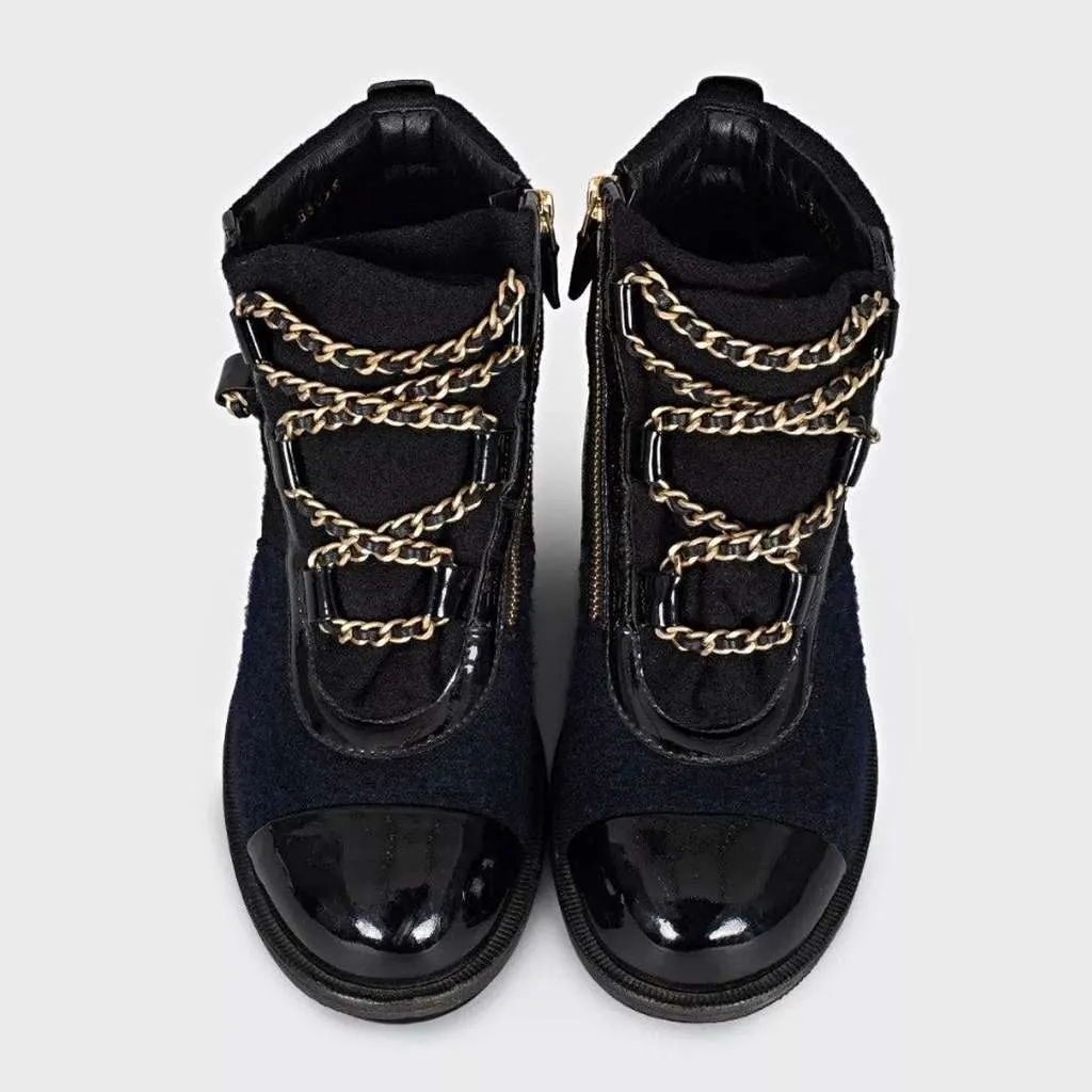 Chanel Paris Salzburg Chain Boots Black Leather Very good - Back View