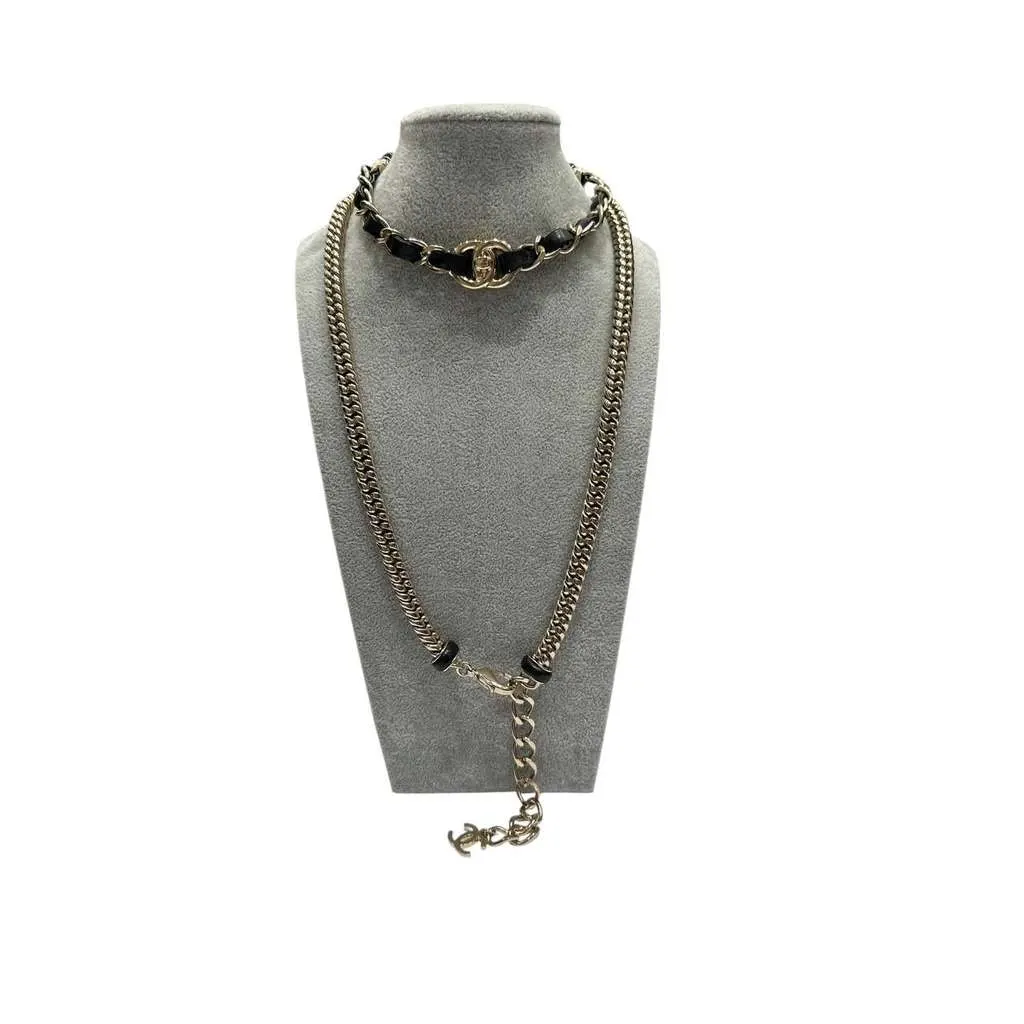 Chanel CC Turnlock Choker Necklace Belt Black Leather Very good - Back View