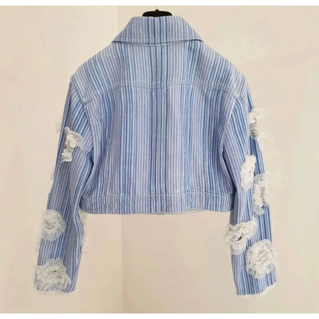 Chanel 2018 Striped Jacket Black Denim Very good - Back View