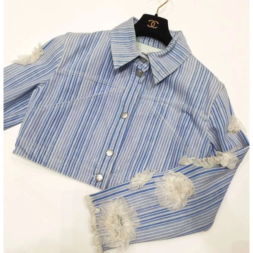 Chanel 2018 Striped Jacket Black Denim Very good - Box View