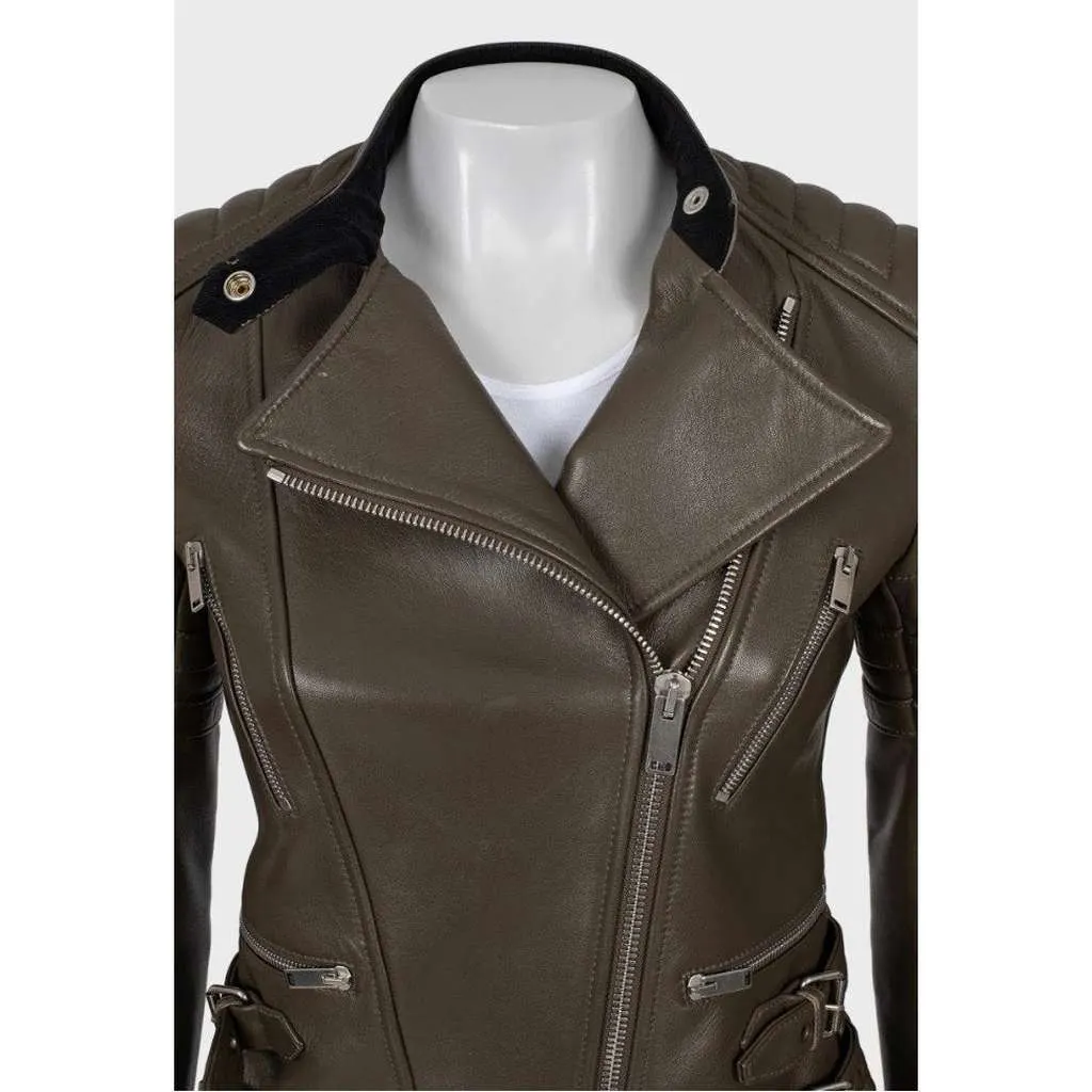 Celine Quilted Jacket (US ) Brown Leather Very good - Model View