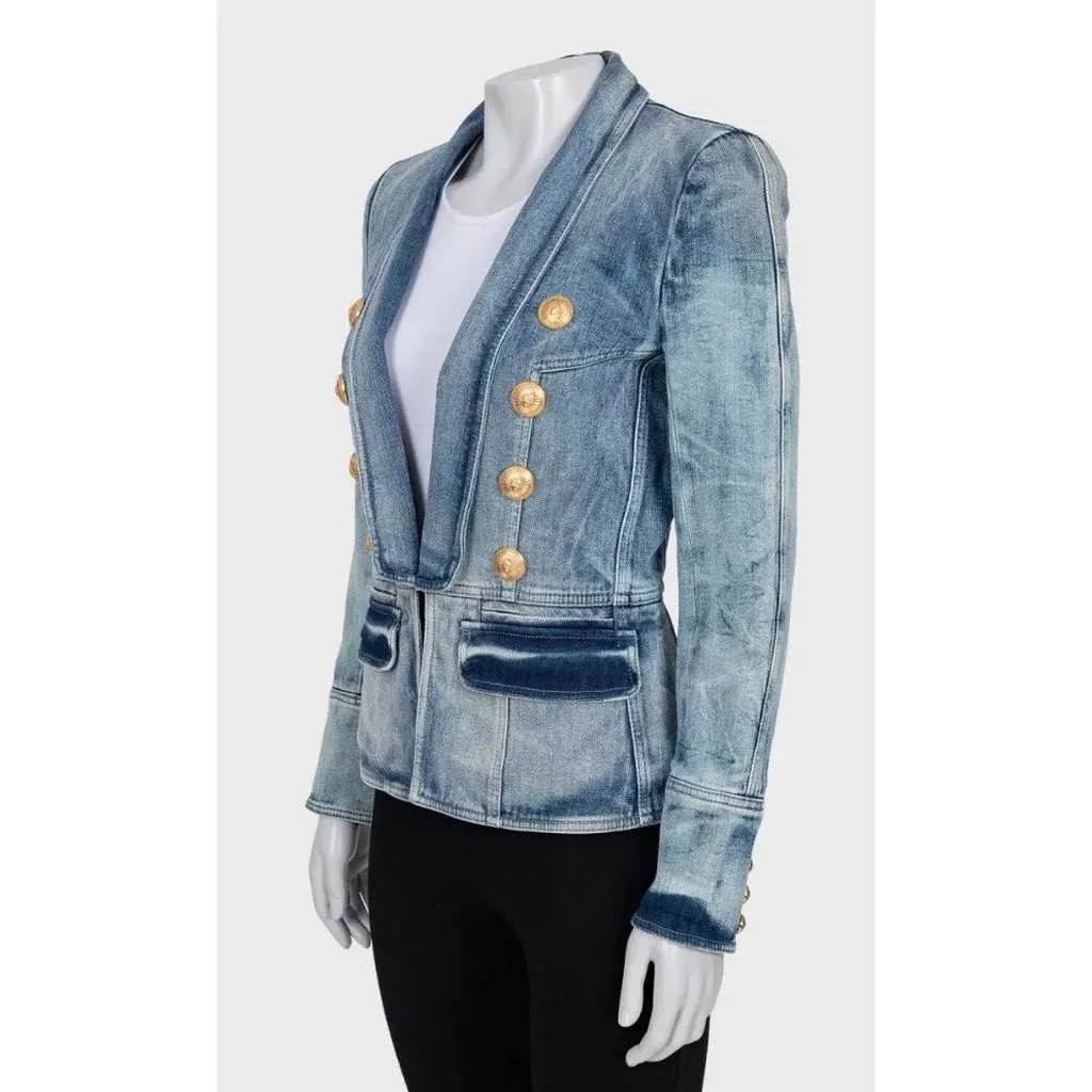 Balmain Double Breasted Jacket Blue Cotton Very good - Back View