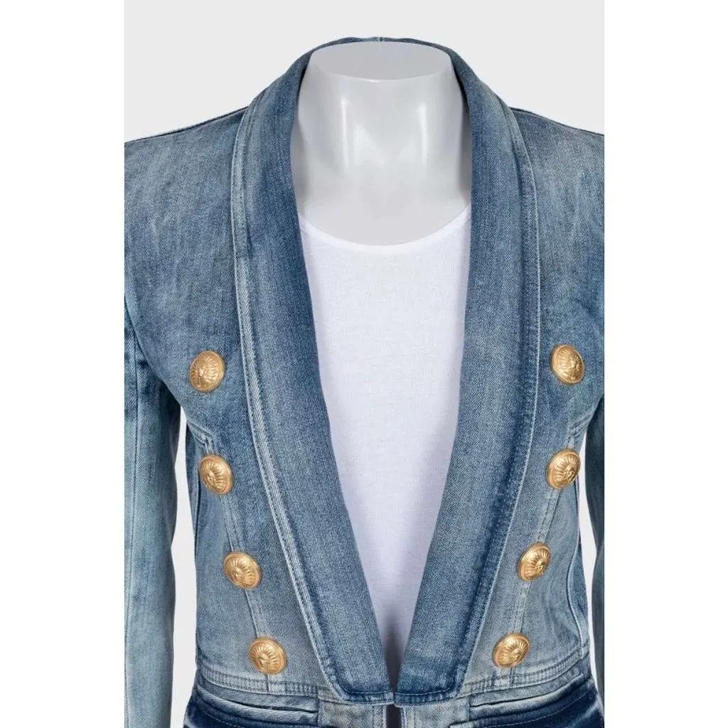 Balmain Double Breasted Jacket Blue Cotton Very good - Model View