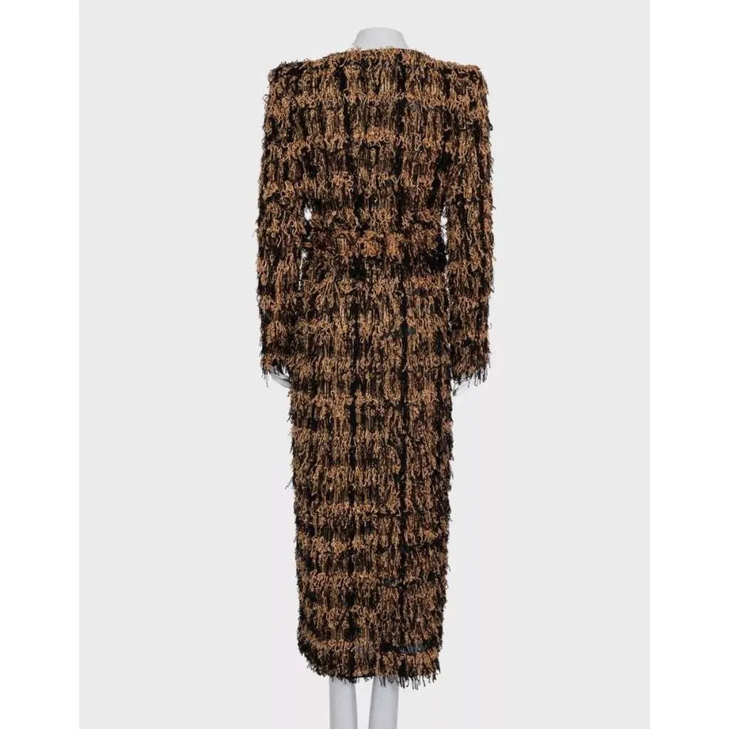 Balmain Long Cardigan with Luxurious Fringe Black Silk Very good - Inside View