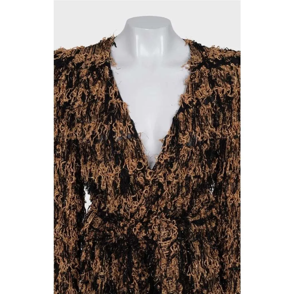 Balmain Long Cardigan with Luxurious Fringe Black Silk Very good - Model View