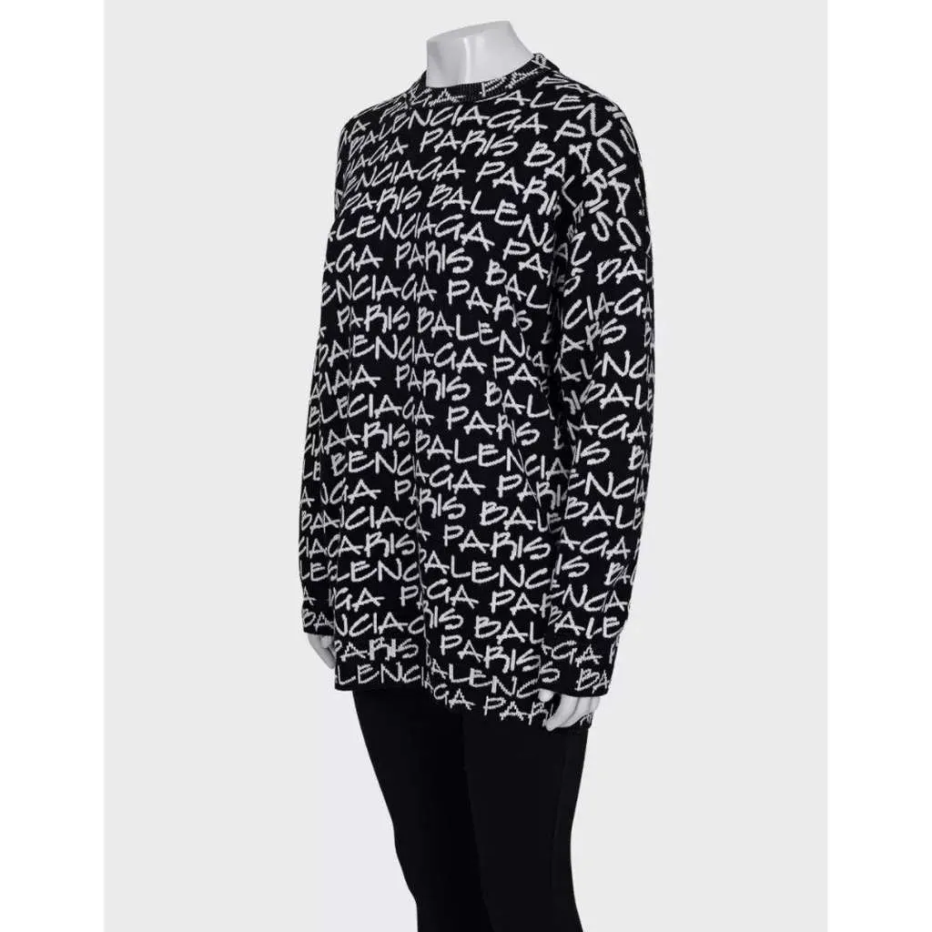 Balenciaga Oversize Logo Print Sweater Black Wool Very good - Back View