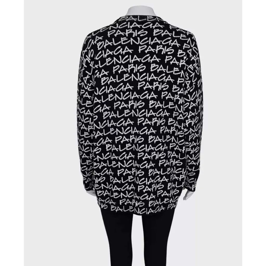 Balenciaga Oversize Logo Print Sweater Black Wool Very good - Inside View