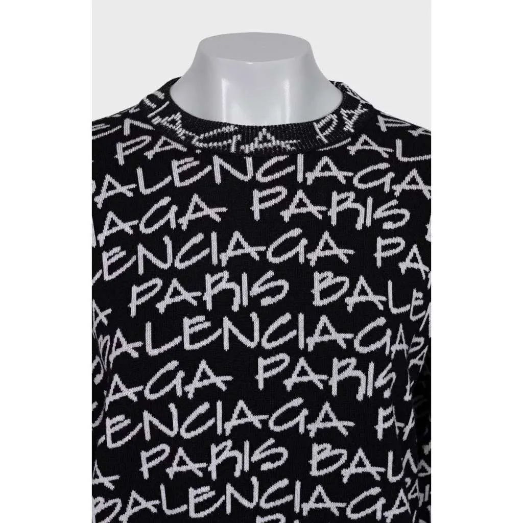 Balenciaga Oversize Logo Print Sweater Black Wool Very good - Model View