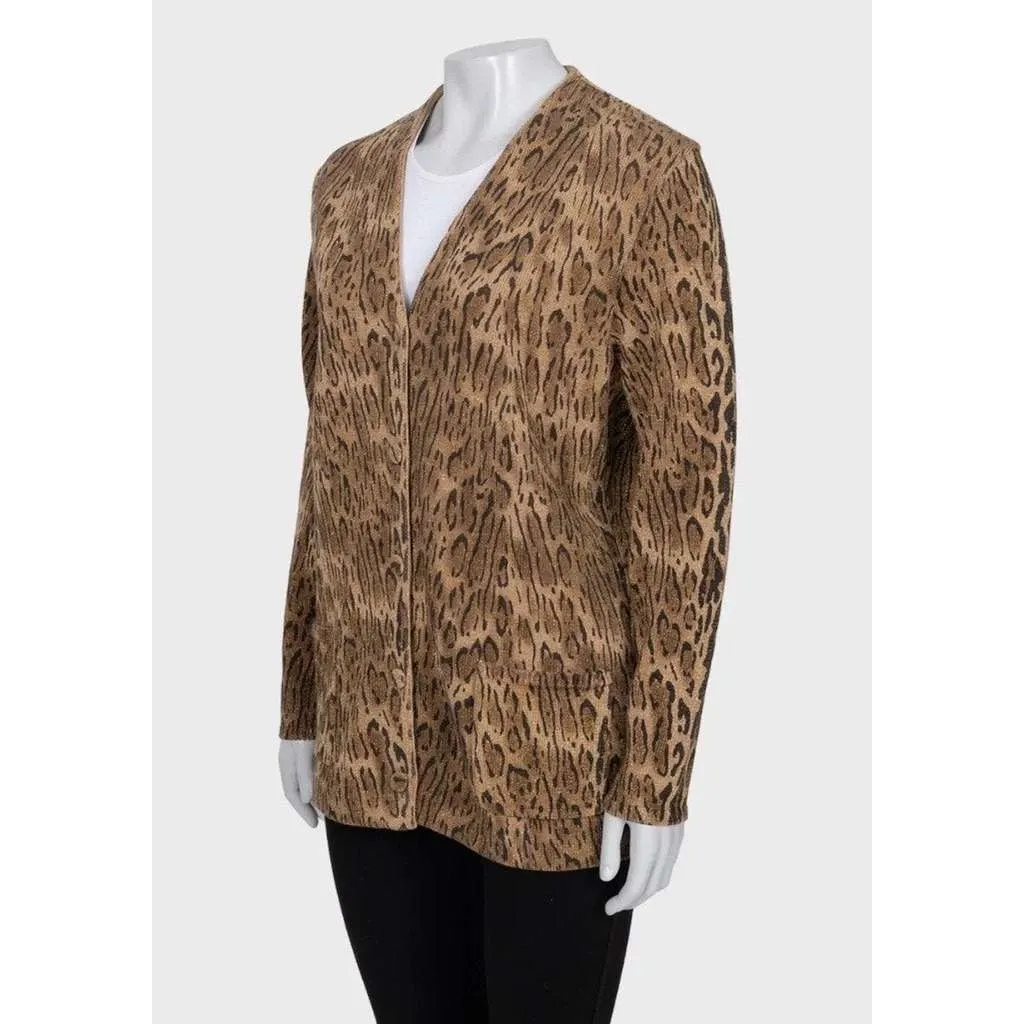 Saint Laurent Luxurious Animal Print Blend Cardigan Black Wool Very good - Back View