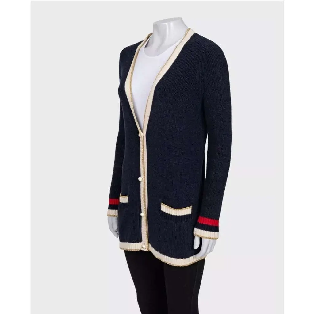 Gucci Straight Embroidered Cardigan Red Cotton Very good - Back View