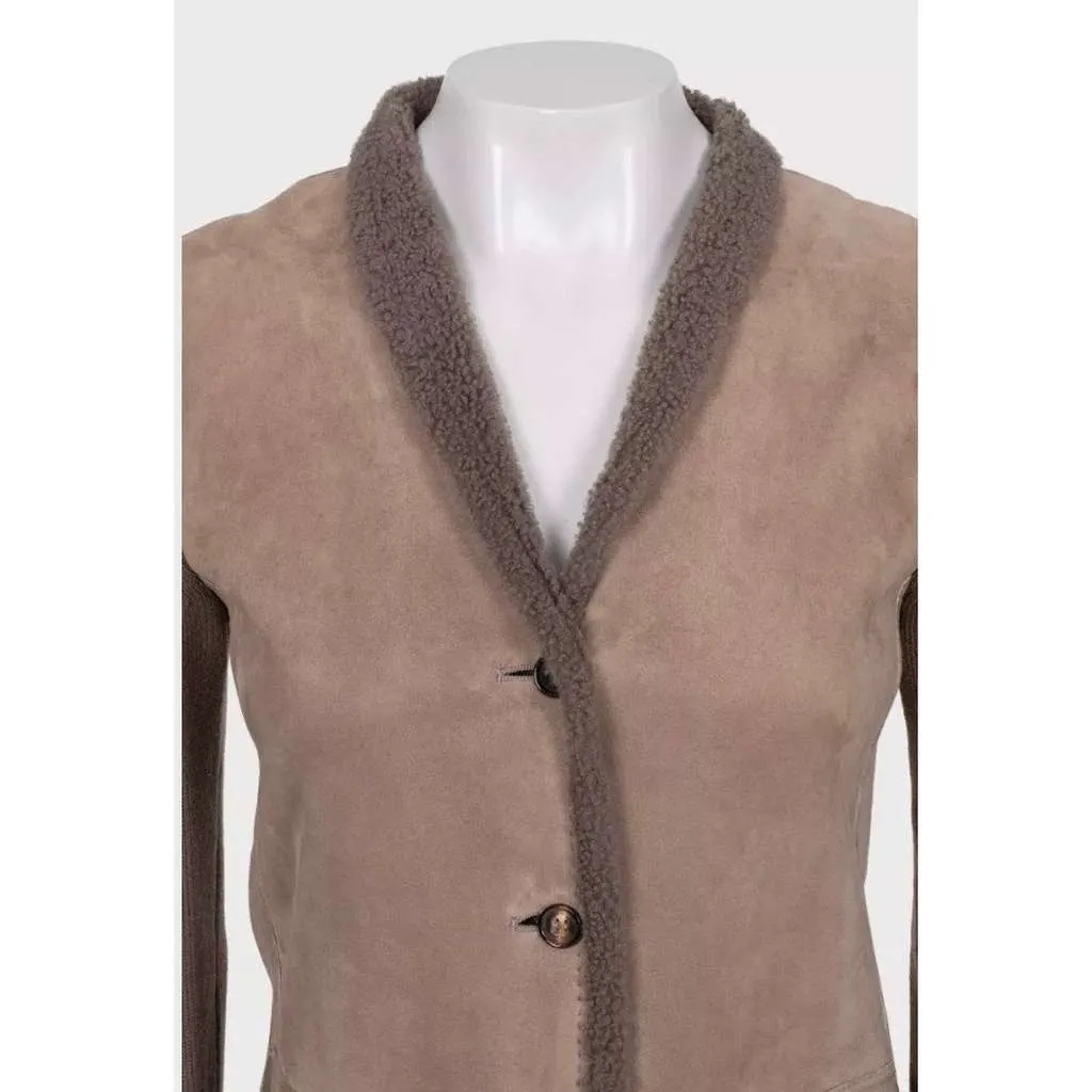 Loro Piana Luxe Lambskin Cardigan \ Brown Cotton Very good - Model View
