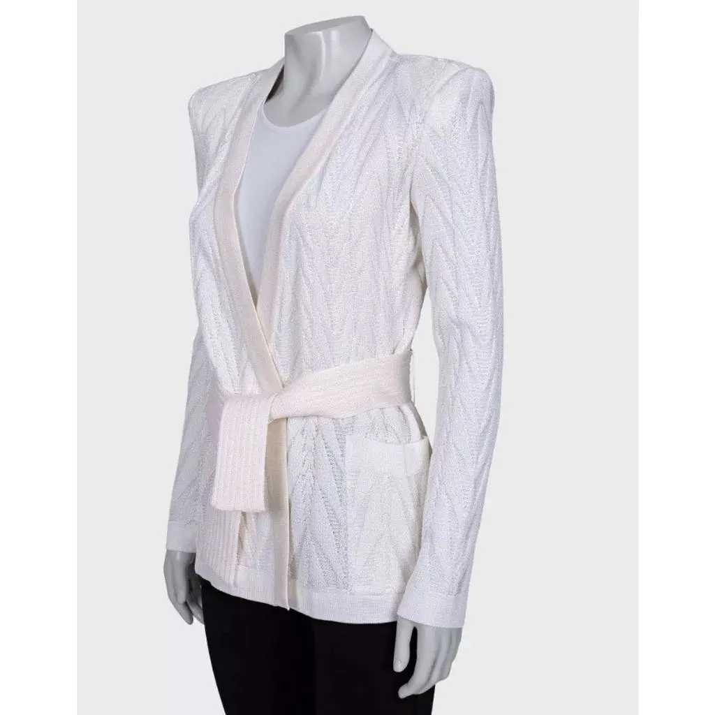 Balmain Wrap Cardigan with Belt White Very good - Back View