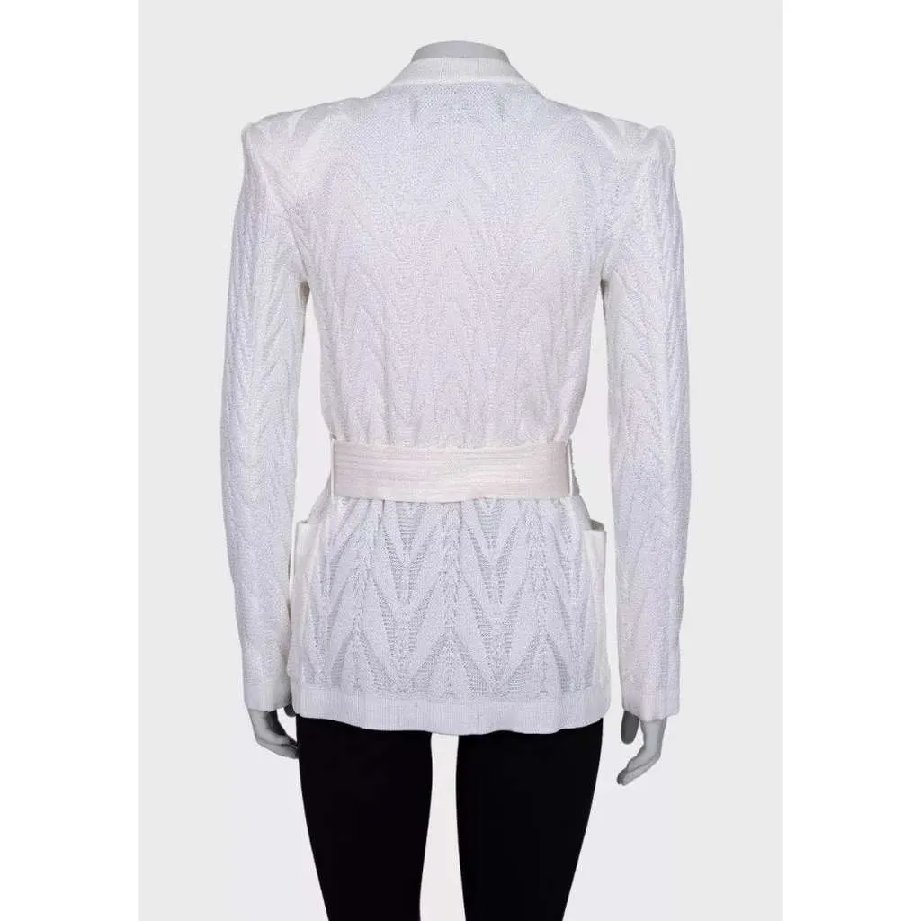 Balmain Wrap Cardigan with Belt White Very good - Inside View