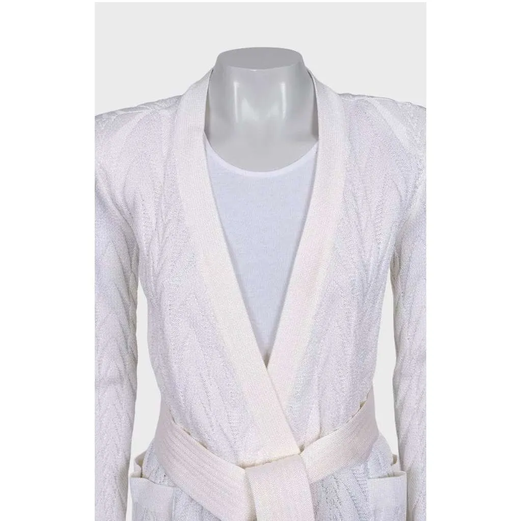 Balmain Wrap Cardigan with Belt White Very good - Model View