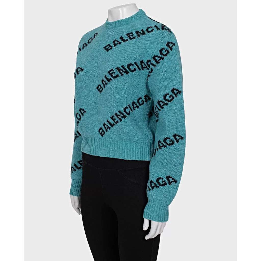 Balenciaga Distressed Oversized Sweater Navy XS Wool