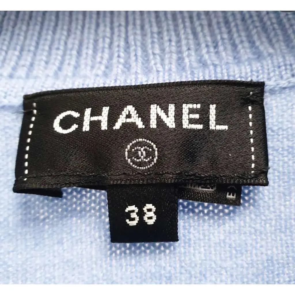 Chanel Light Floral Knit Polo Top Blue Cotton Very good - Model View