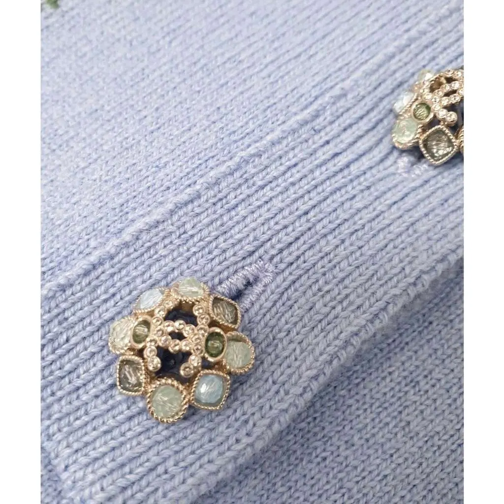 Chanel Light Floral Knit Polo Top Blue Cotton Very good - Box View