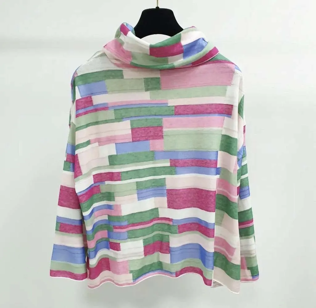 Chanel Abstract Printed Knit Turtleneck Top MultiColor Cotton Very good - Model View
