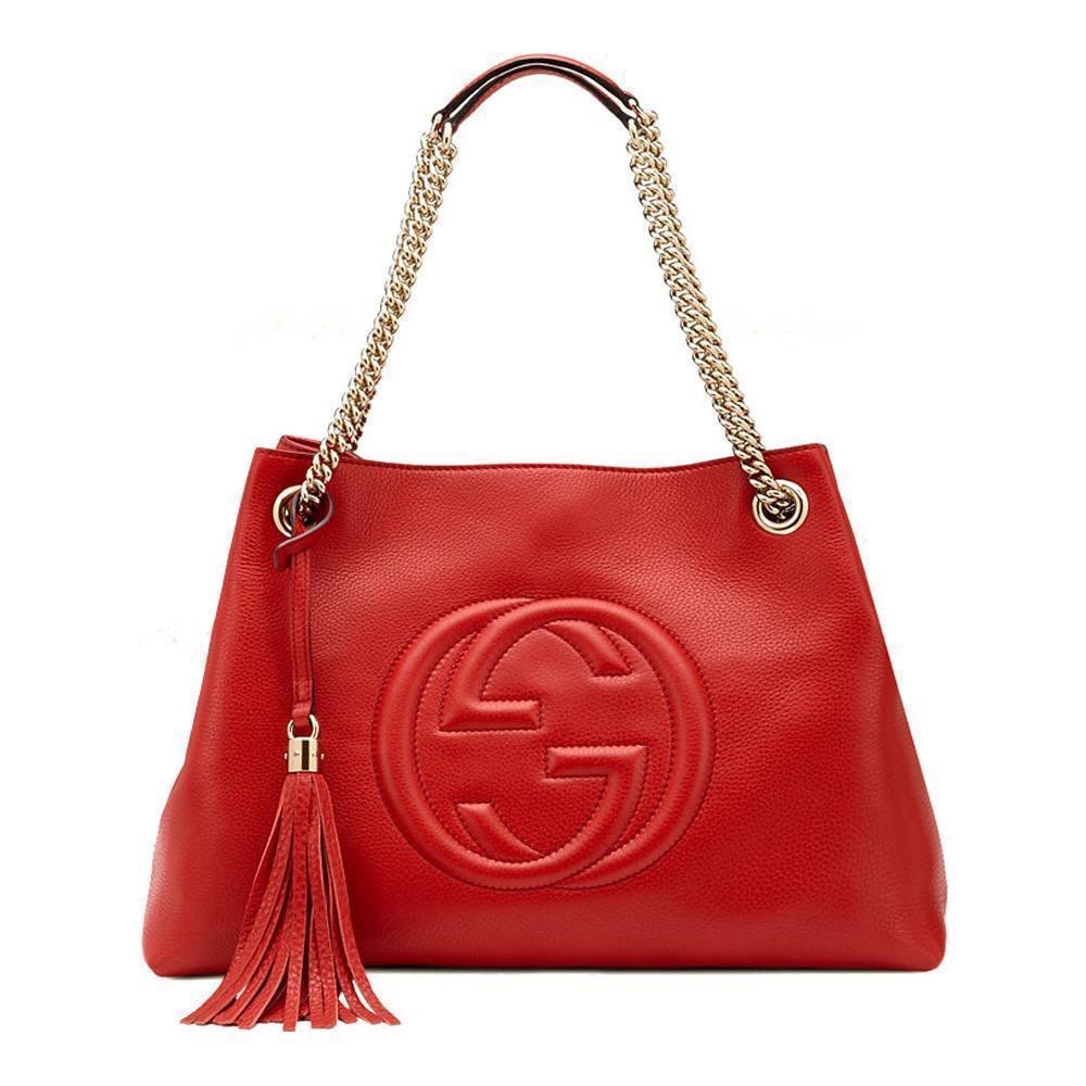 Gucci Gucci Soho Red Cellarius GG Logo Leather Chain Tote Bag