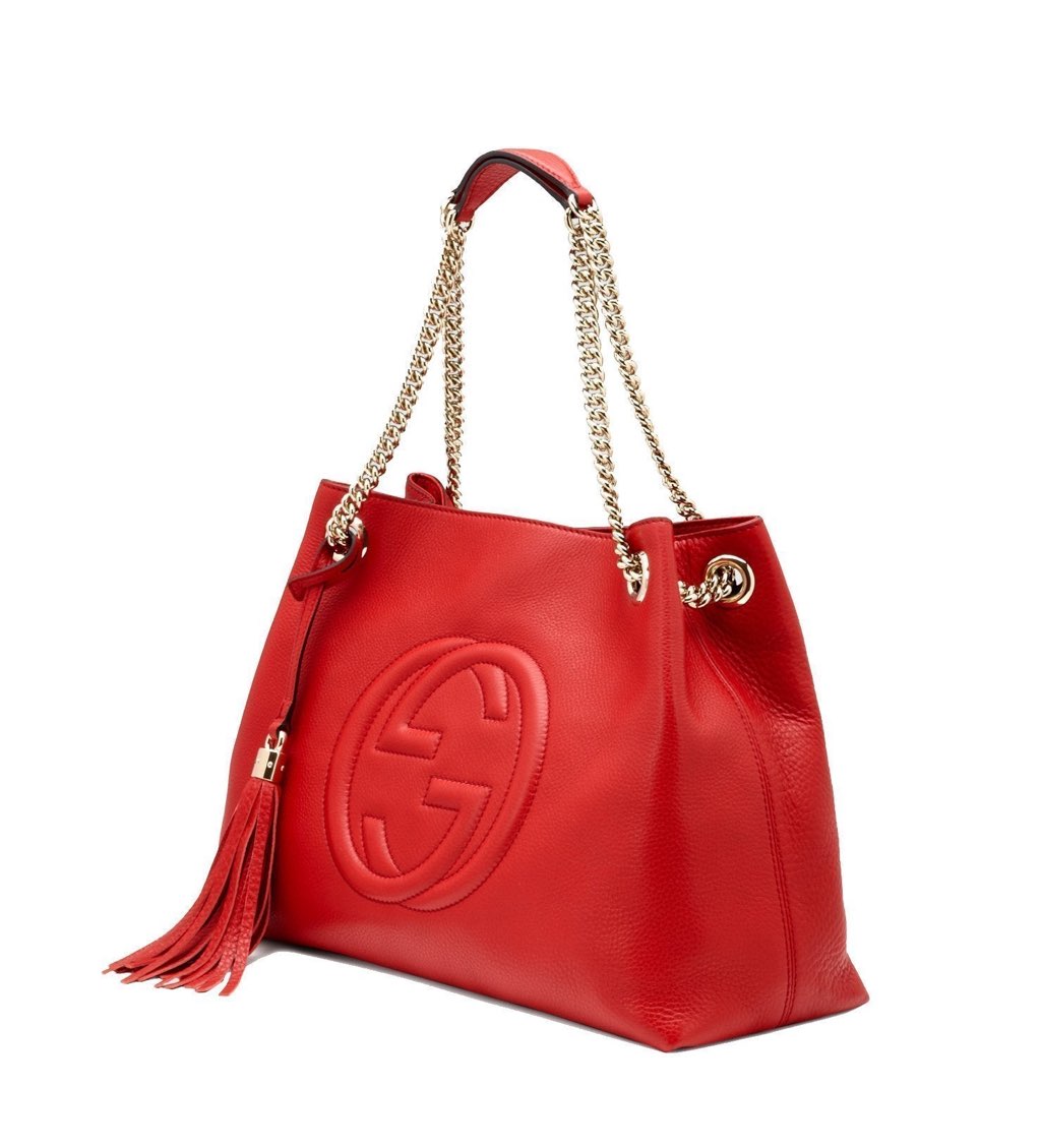 Gucci Gucci Soho Red Cellarius GG Logo Leather Chain Tote Bag - Back view