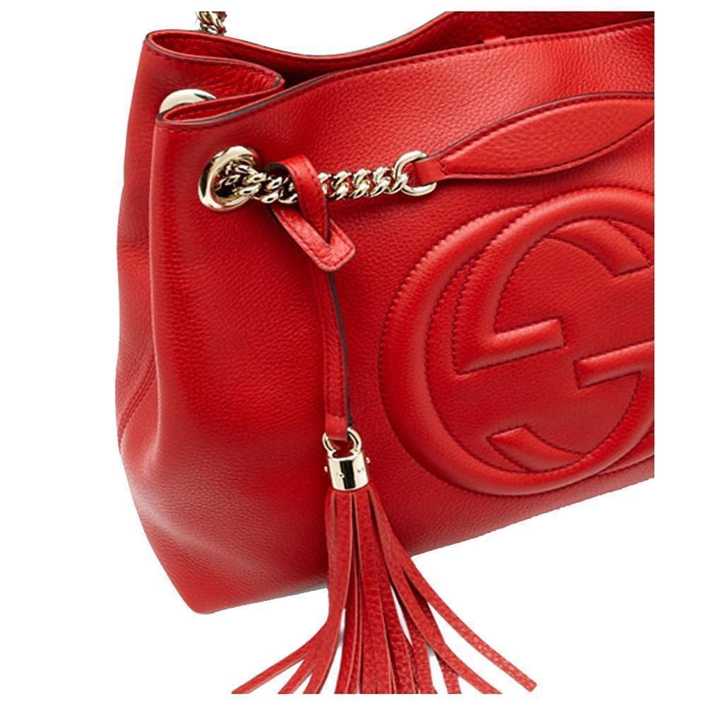 Gucci Gucci Soho Red Cellarius GG Logo Leather Chain Tote Bag - Image 6