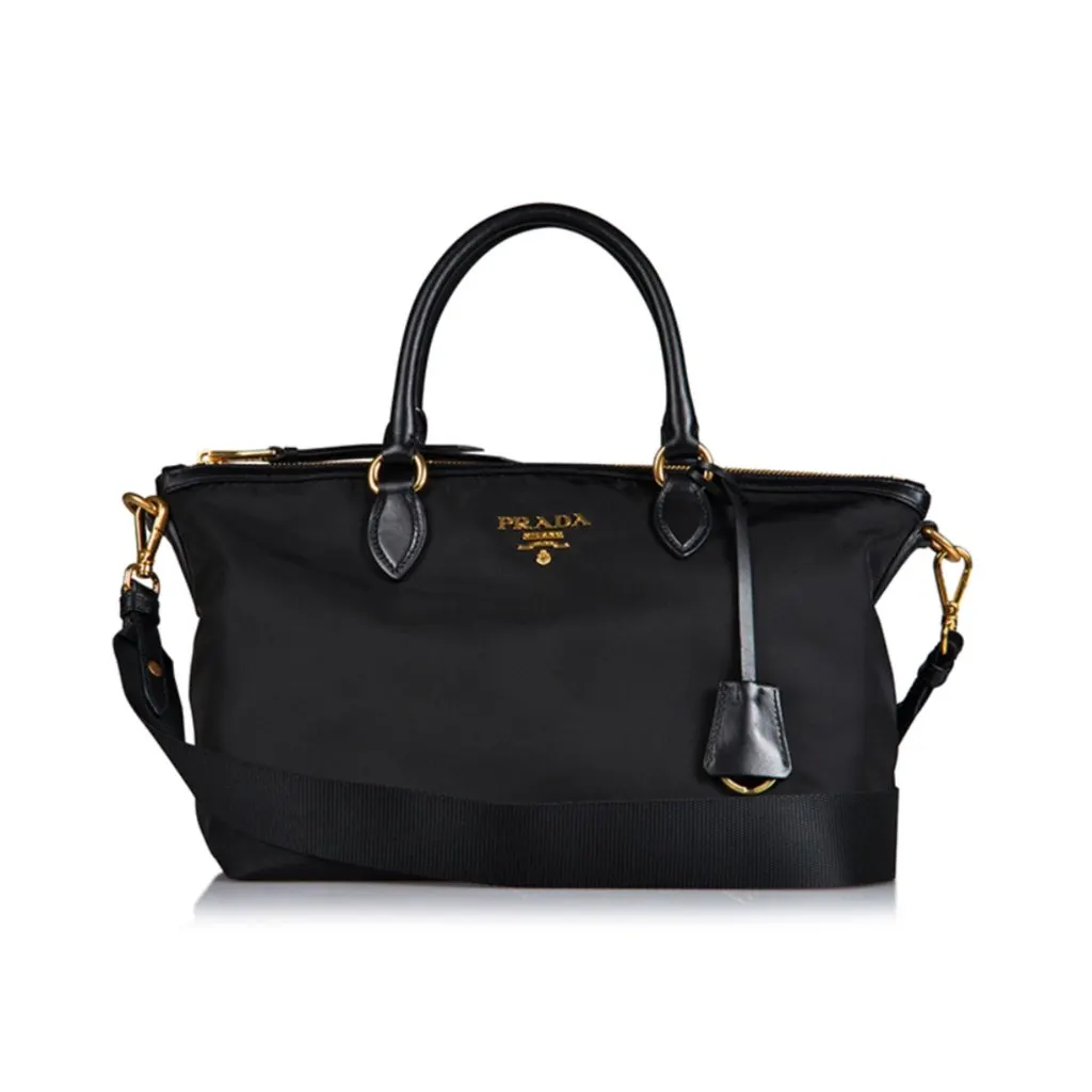 Prada Tessuto Nylon Black Leather Clochette Crossbody Tote Bag Black Never worn, with tag - Front View