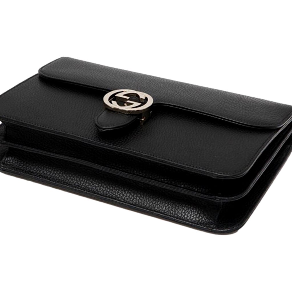 Gucci Gucci Marmont Black Leather Interlocking GG Gold Chain Strap Crossbody Handbag - Back view