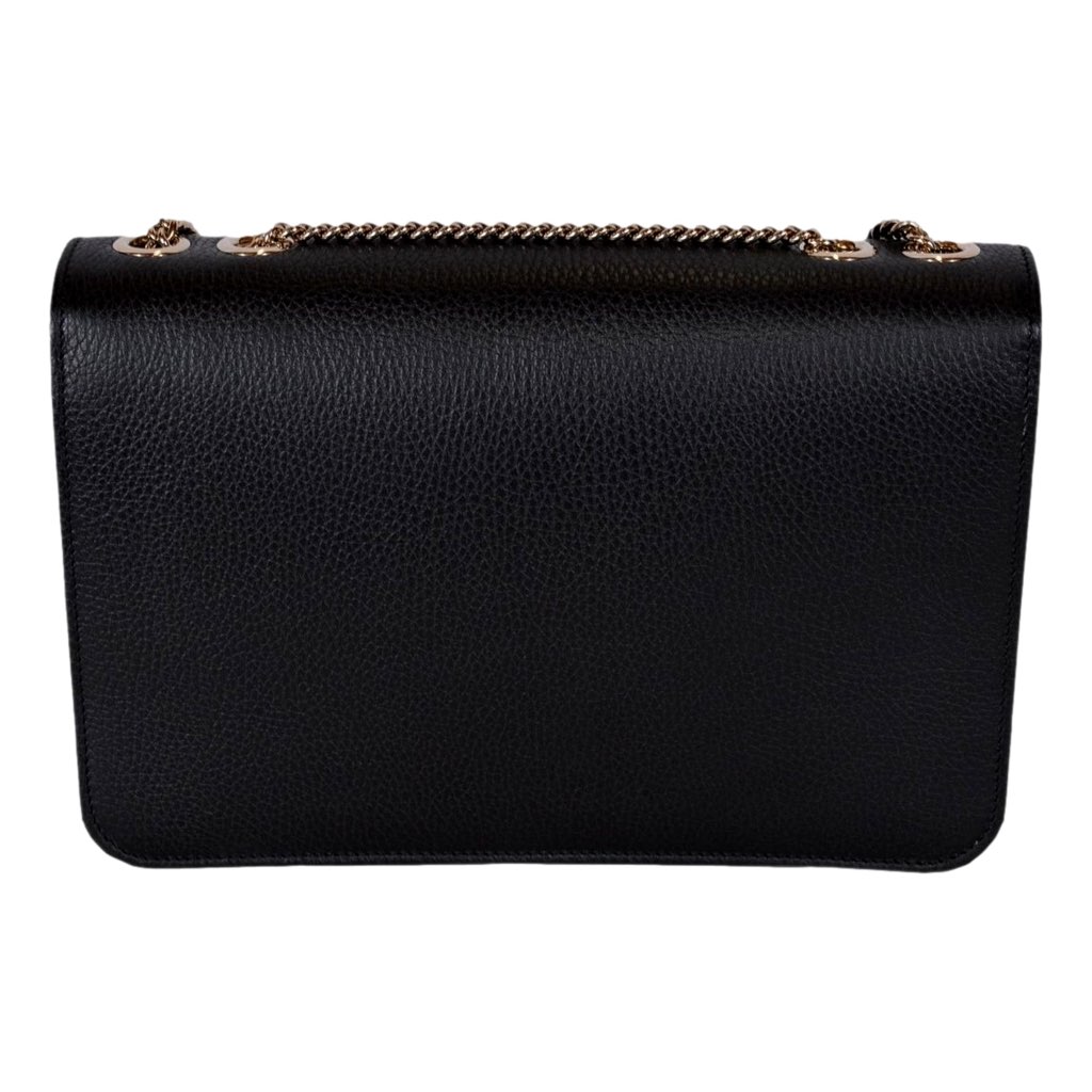 Gucci Gucci Marmont Black Leather Interlocking GG Gold Chain Strap Crossbody Handbag - 4