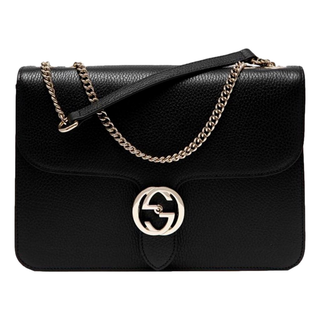 Gucci Gucci Marmont Black Leather Interlocking GG Gold Chain Strap Crossbody Handbag - Side view