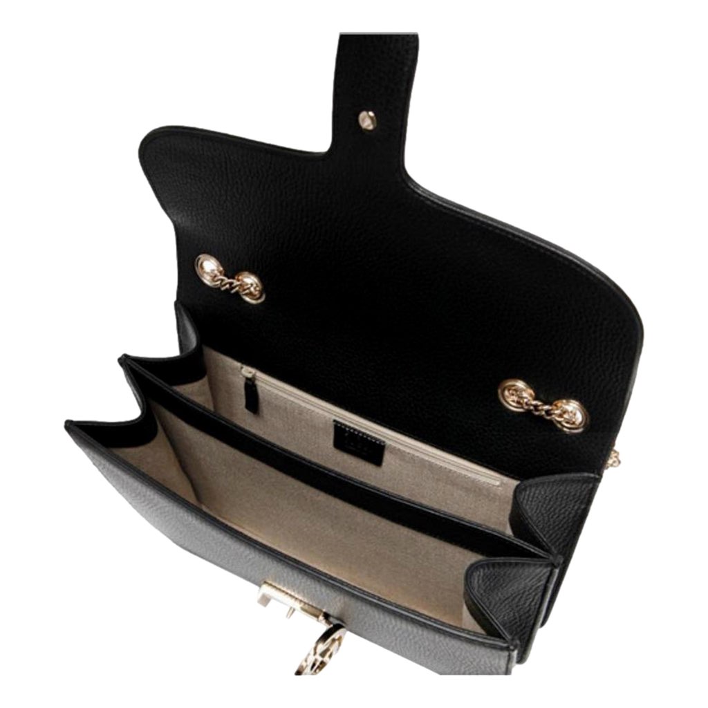 Gucci Gucci Marmont Black Leather Interlocking GG Gold Chain Strap Crossbody Handbag - Detail 1